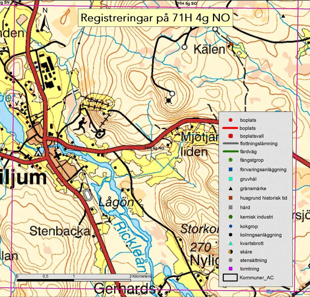 71H 4g NO Karta 4. Granskade lämningar inom kartbladet 71H 4g NO.