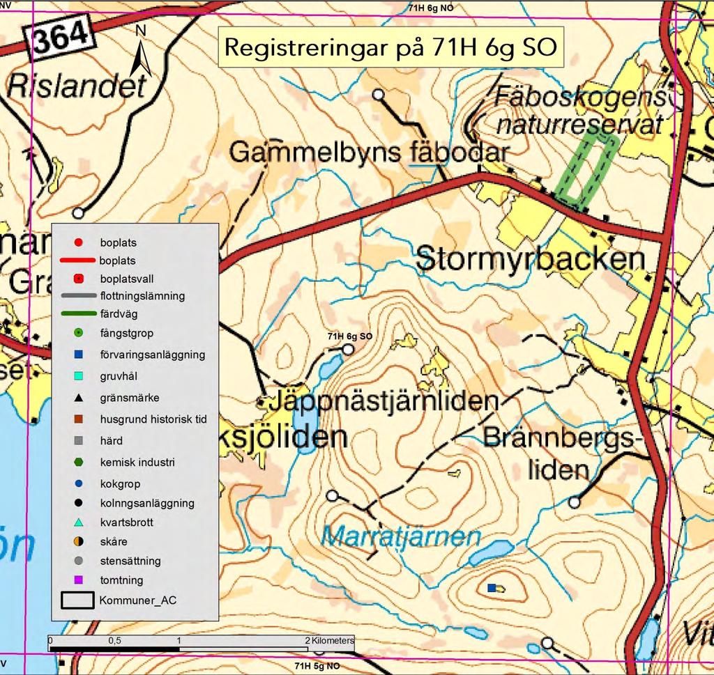 71H 6g SO Karta 10. Granskade lämningar inom kartbladet 71H 6g SO.