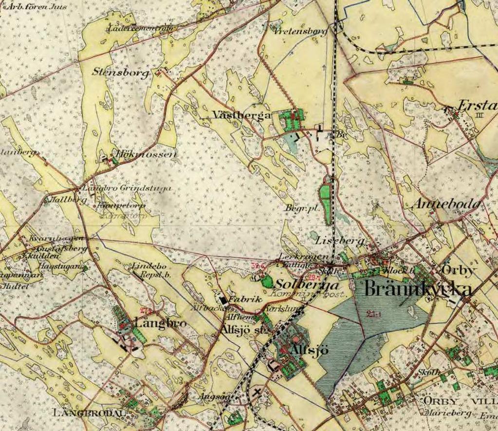 4 BAKGRUND HISTORIK Solberga uppfördes under en kort och sammanhängande period i mitten på 1900- talet. Stadsdelen byggdes mellan 1948 52 i ett kuperat skogsområde med berg i dagen.