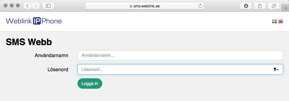 Logga in Du loggar in till SMS Webb via https://sms.weblink.se. Logga in genom att ange ditt användarnamn och lösenord och klicka på Logga in.