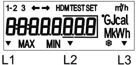 Segmentstest Exempel: månadsvärde värme energi Exempel: M-Bus sekundäradress Displaymenyer Energimätaren har en LC-display med 8 siffror för huvudvärden och 6 siffror för underordnade värden.