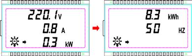 Skärm: Spänning/Ström/Temperatur/Batteriets kapacitetsnivå 3)