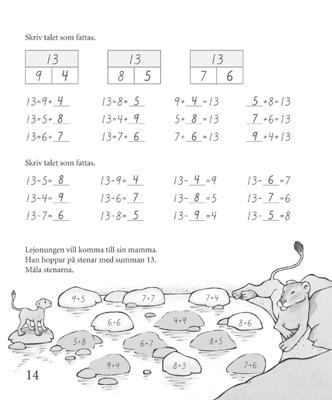 1 Sidan 14 Tabellkombinationerna för talet 13 Om man kan alla additioner som blir 13, kan man utnyttja detta vid subtraktion: eftersom 9 + 4 = 13, så är 13 9 = 4 och 13 4 = 9.