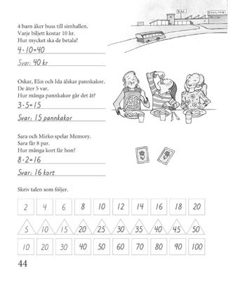 2 Sidorna 44 45 Multiplikation med 2, 5 och 10 Eleverna arbetade i 2B-boken med dessa tabeller, men de behöver säkert repeteras.
