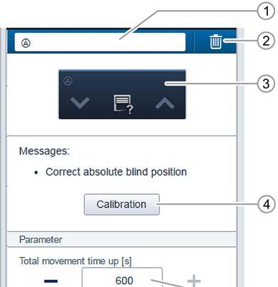 Idrifttagning Parameterinställningar: sensor/jalusiställdon, 1/1-delad Ställdonsinställningar [1] Ändra namnet [2] Radera kanalen [3] Koppla om manöverdonet via skärmknapparna [4] Skärmknapp