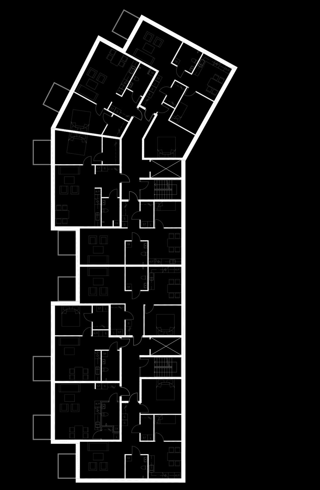 17014 A04 2017-09-04 AH SKALA - Torsken, Bergshamra, Solna Trafikbullerutredning för detaljplan Exempel på lägenhetsplaner Ekvivalentnivåer vid fasad Alternativ 2 -