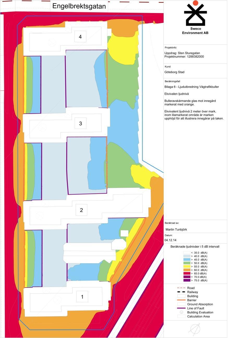 7/9 Uteplatser Som komplement till balkongerna föreslås en upprustning av gårdarna mellan husen och att bullerskärmar på 1.6 meter uppförs mot gatorna.