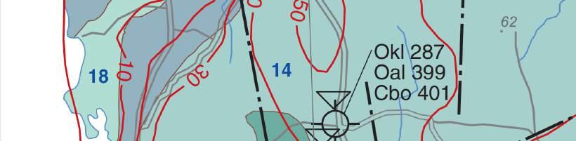 Vid Klintebys stenbrott finns ett lineament indikerat från VLF mätningar (Grön linje).