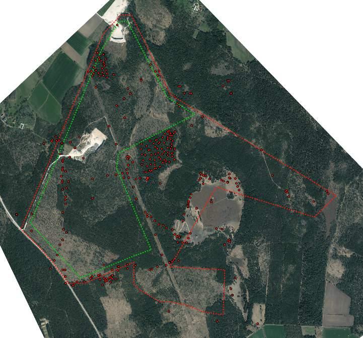 Figur 36: Karta med förekomster av rödlistade arter och underarter i och i direkt anslutning till fastigheten Klinte Klintebys 1:5.