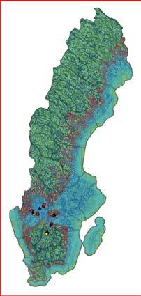 211 och början av september 213. Provpunkterna 211, som var betydligt fler än 213 och 214, har också markerats (små cirklar i olika färger). För förklaring av symboler m m se kap. 7.