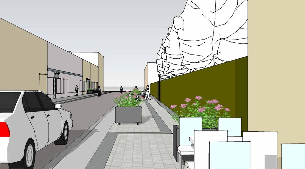 Illustration över Svartbäcksgatan, vy mot Skolgatan.