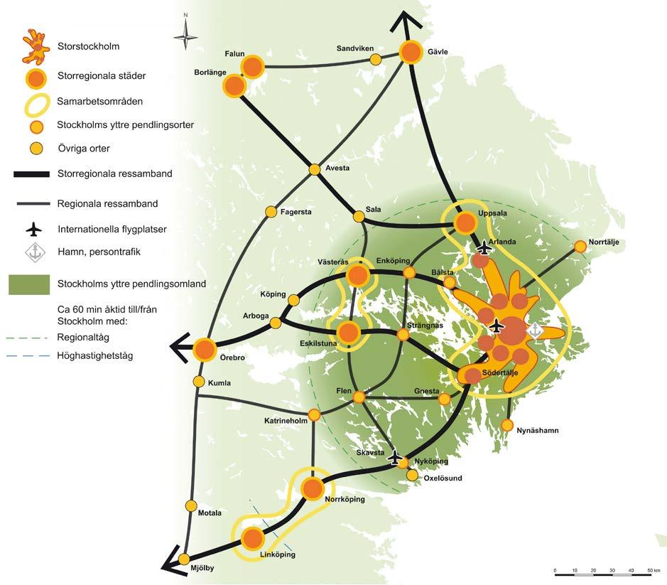 3. Planeringsförutsättningar Figur 1 Storregional ortstruktur i östra Mellansverige Utbildningsnivån på Södertörn är lika hög som genomsnittet i Sverige.