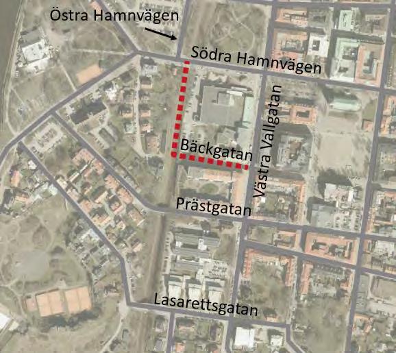 2017-08-24 16 (36) Dnr: KS 2017/0508 Nollalternativ 2030 I nollalternativet görs ingen förlängning av Östra Hamnvägen söderut.