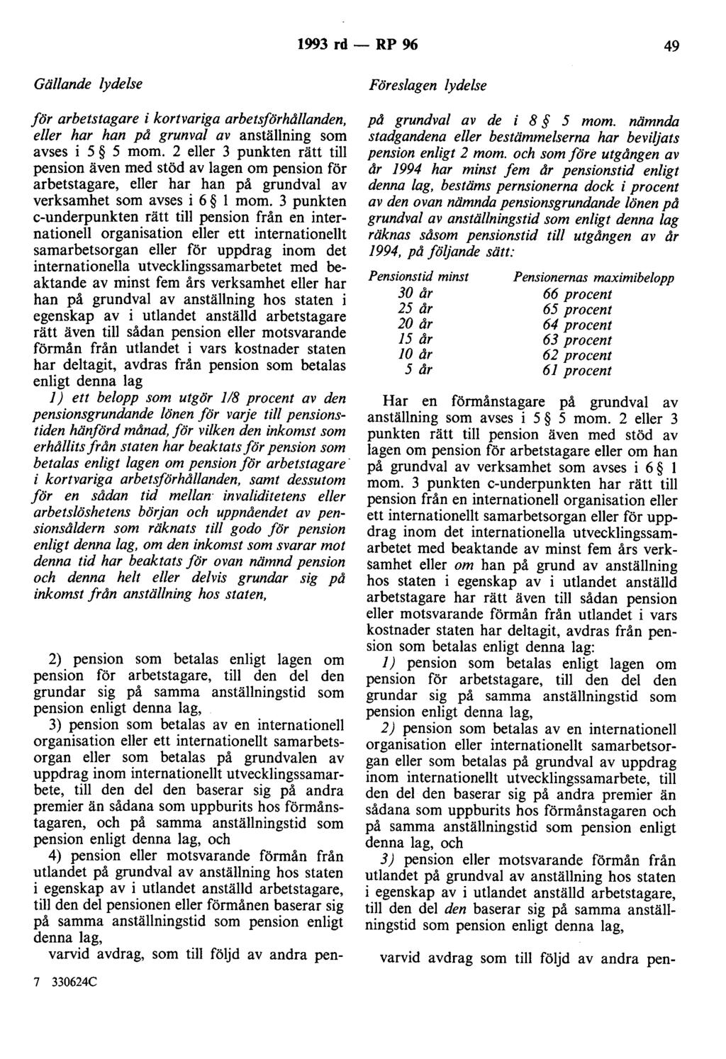 1993 rd - RP 96 49 Gällande lydelse för arbetstagare i kortvariga arbetsförhållanden, eller har han på grunval av anställning som avses i 5 5 mom.