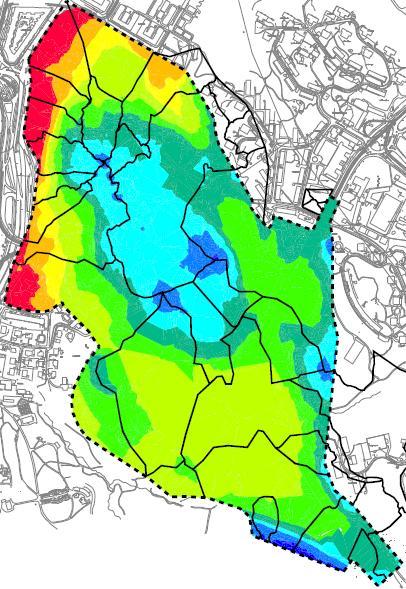 5. Befintliga förhållanden avseende avrinningsområden Genom att identifiera läget på vattendelare kan olika avrinningsområden, det vill säga vattnets naturliga väg genom terrängen, avgränsas.