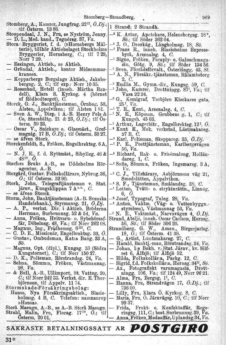 / 1'-, I Stomberg-Strandberg., 969 Stomberg:.A., Kamrer, Jungfrug. 22 II, (J.Dj.;'/l St d' 2 St' dl ':. -, tlf Österm. 1386. ran, Ian l.". Stoopendäal, J.' N., Fru; se Nyström,.J enny. _2 K.