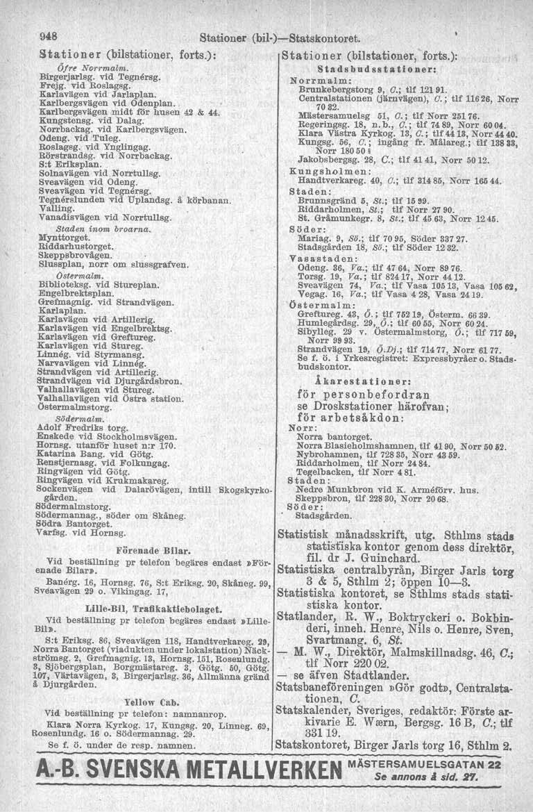 Stationer Sta tio n e r (bilstationer, 61" Norrmalm. Birgerjarlsg. vid 'I'egnårsg, Frejg. vid Boslagsg, Karlavltgen vid Jarlaplan. Karlbergsvägen vid Odenplan. Karlbergsvägen midt f'6r husen 42 & 44.