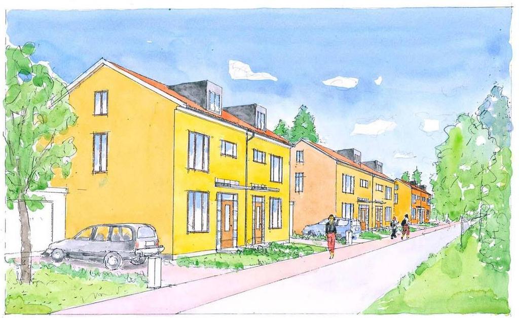 Vy över de föreslagna radhusen Vy över de föreslagna kedjehusen Kälvesta är ett populärt bostadsområde från 1970-talet och det råder efterfrågan på
