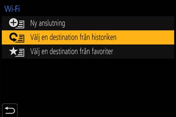 Wi-Fi/Bluetooth Wi-Fi/Bluetooth-funktion Beskrivning av metoden När val av [Välj en destination från historiken], etc. beskrivs i ett steg, gör något av följande.