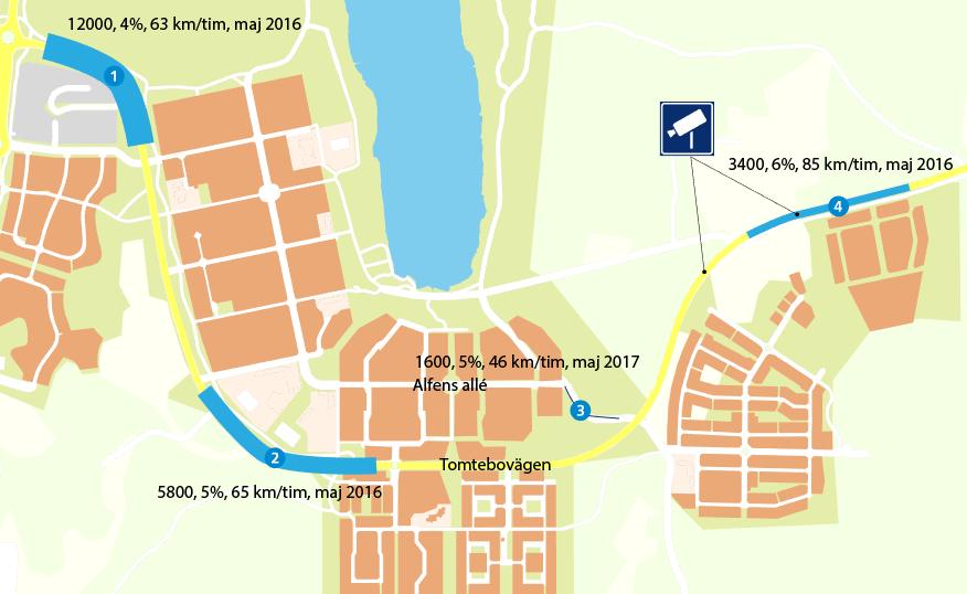 2.3 BILTRAFIK Karta 2 4 visar trafikmängden ett vardagsdygn på 4 platser.