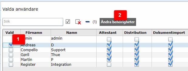 5. Klicka på Ändra behörigheter om det är det du vill göra. 6. Ta bort eller lägg till önskade rättigheter. 7. Klicka på Ändra rättigheter längst ner på sidan. 8.