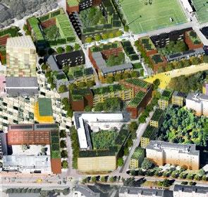 Den nya bebyggelsens mänskliga småskalighet ska komplettera den befintliga mer storskaliga bostadsbebyggelsen, idrottsanläggningarna och handeln.