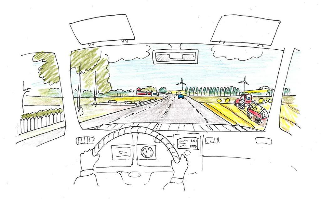Som trafikant upplever man en tydlig koppling till det omgivande slättlandskapet med sina karaktärsskapande element så som alléer, gårdar och vindkraftverk. 2.5.