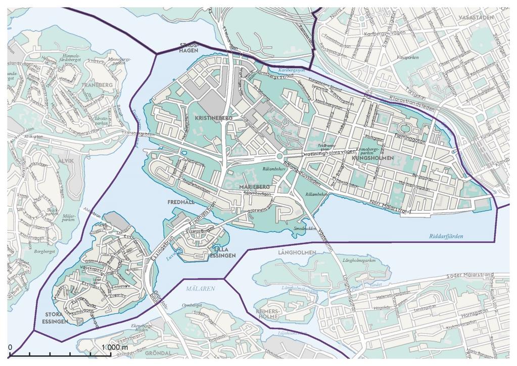 Kungsholmens stadsdelsområde omfattar stadsdelarna Kungsholmen, Marieberg, Stadshagen, Kristineberg, Fredhäll, Lilla Essingen och Stora Essingen.