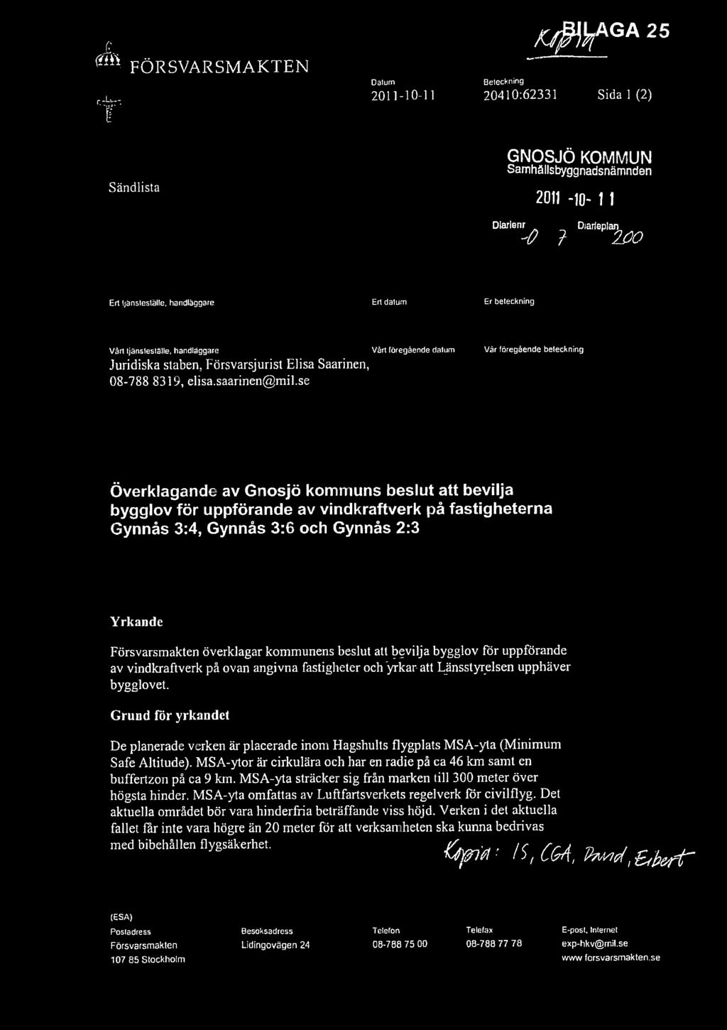 FRSVARSMAKTEN Dalurri - ffi e B e t eckning 20410:62331 Sida 1 (2) S nci lista GNOSJ KOMMUN Samhllsbyggnadsnmnden Rarienr 2011-10- 11 Diatieplan 22O Ert tjan5testlle, handlggare Ert datum Er