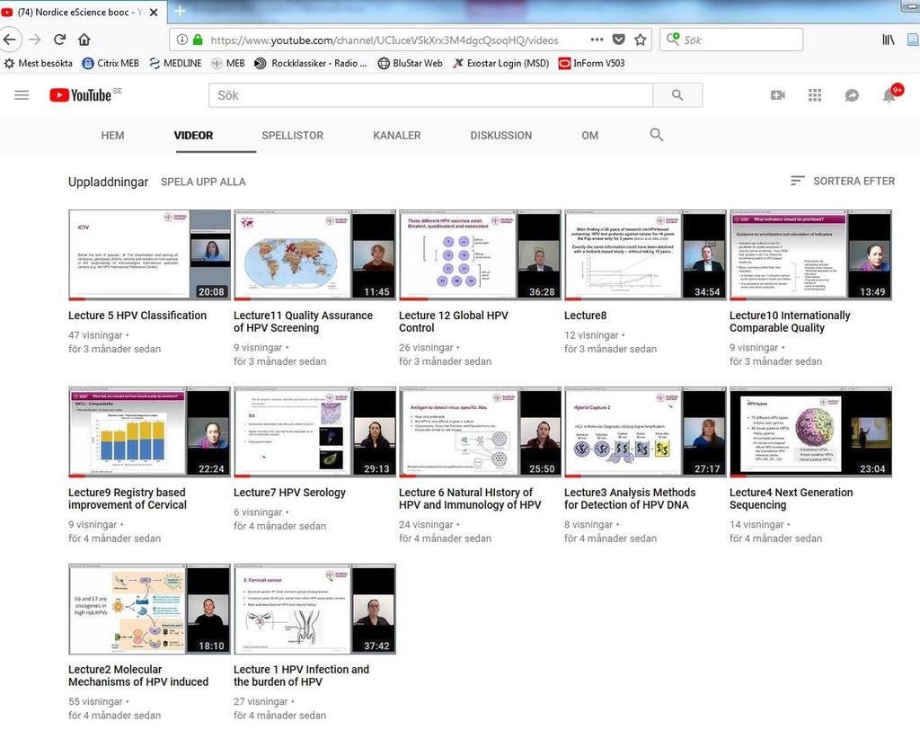 NKCx Årsrapport 2018 med data till 2017 20 Human Papilloma Virus - from molecular biology to global health En online kurs Figur 6: De videoinspelade föreläsningarna finns fritt tillgängliga på