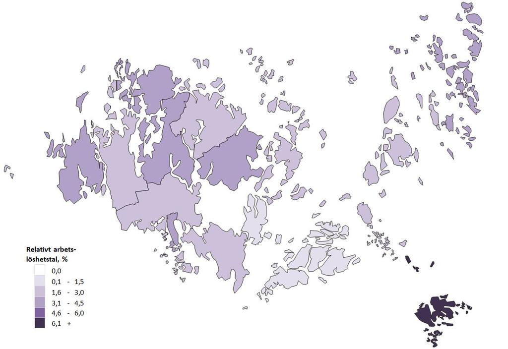 Tabell 6: Det relativa arbetslöshetstalet efter kommun, procent Figur