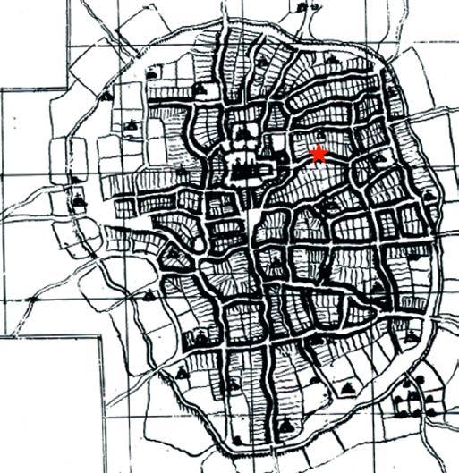 Figur 3. Lunds medeltida stadsområde efter Johannes Meijers karta från 1600-talet.