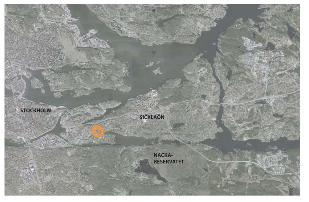 241 PLANERINGSFÖRUTSÄTTNINGAR PROGRAMOMRÅDET Programområdet ligger på västra Sicklaön och avgränsas av Kyrkviken och Finntorp i öster, Sickla köpkvarter och Alphyddan i väster, Värmdöleden i norr och