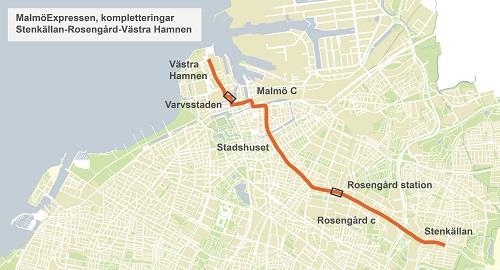 4.4 MalmöExpressen med eldrift Linje 5 Stenkällan-Rosengård-Västra Hamnen 4.4.1 Utbyggt stadsbusskoncept på nuvarande MalmöExpress linje 5 med bussar med hög kapacitet samt hög framkomlighet och eldrift exempelvis slide in teknik.
