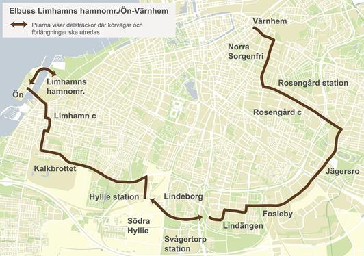4.8 Stadsbuss med eldrift Linje 9 Ön/Limhamn-Värnhem 4.8.1 Bussar med hög kapacitet med eldrift exempelvis slide in-teknik och framkomlighetsåtgärder på sträckan Ön- Värnhem.