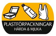 Här lägger du både hårda och mjuka plastförpackningar. Förpackningarna ska vara tomma och du lägger dem löst i kärlet.