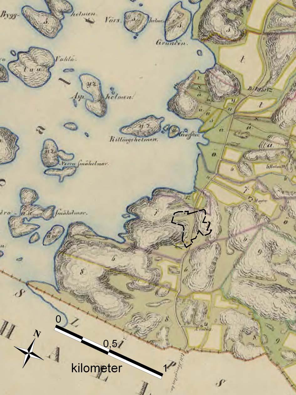 Figur 4. Utsnitt ur Karta över Askims socken i Askims härad från 1855.
