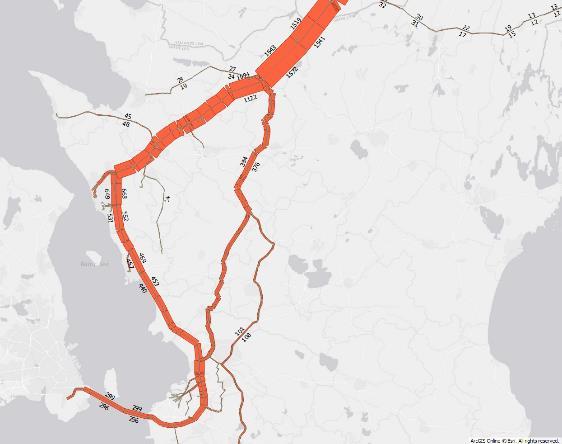 För ruttvalet för den tunga trafiken kan hastigheten på mindre vägar bli