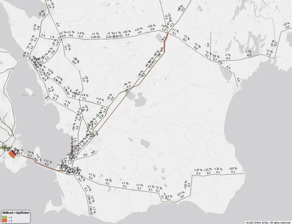 3.6.4.2 Regionala flöden De regionala flödena minskar i basprognos 1804 jämfört mot 1604. Figur 42.