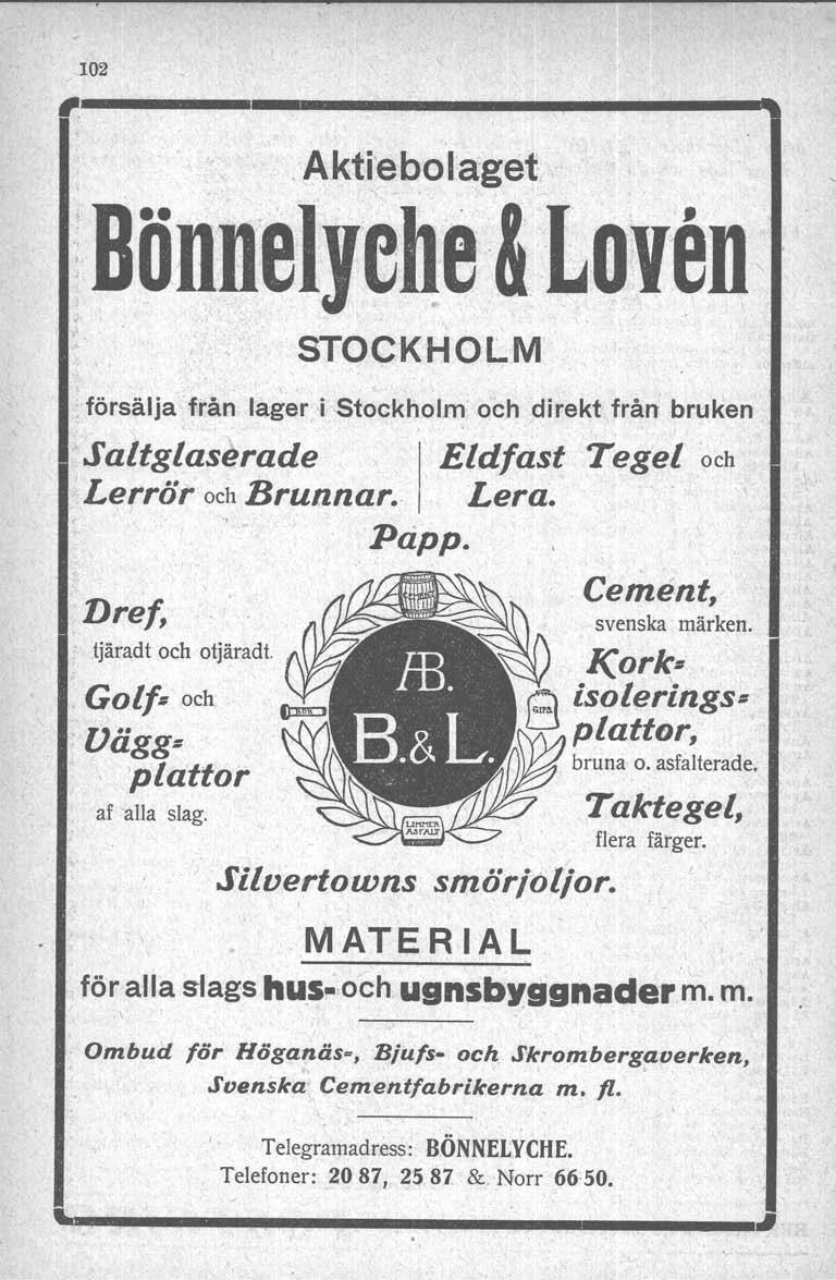 102,Aktie bo laget,,bönnelycbe&loven STOCKHOLM försälja från lager, i Stockholm: och direkt från bruken ",. 'Saltglaserade I Eldfast Tegel och Lerrär och Brunnar. I Lera. Papp.