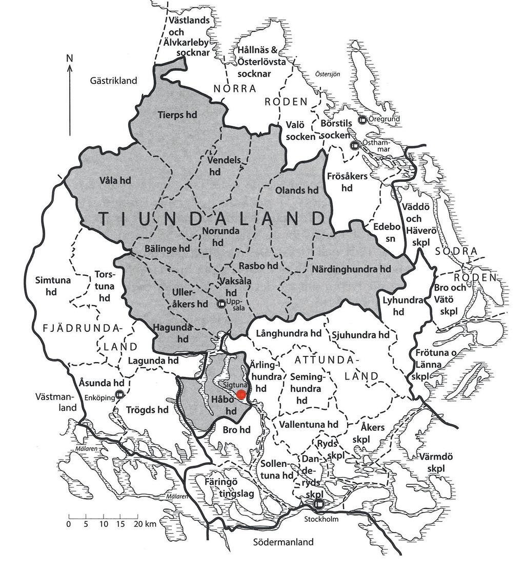 TORUN ZACHRISSON, CECILIA LJUNG & ANNA KJELLSTRÖM Figur 1. Sigtunas territoriella belägenhet under medeltid (Björklund 2014:26).