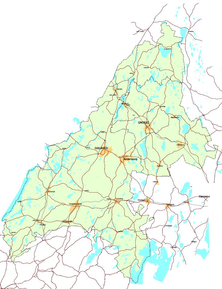 1.1. Fakta om kommunerna Gislaved kommun har ungefär 29 000 invånare fördelat på åtta tätorter där Gislaved, Anderstorp och Smålandsstenar är de största, med vardera drygt 9 900 respektive 4 900 och