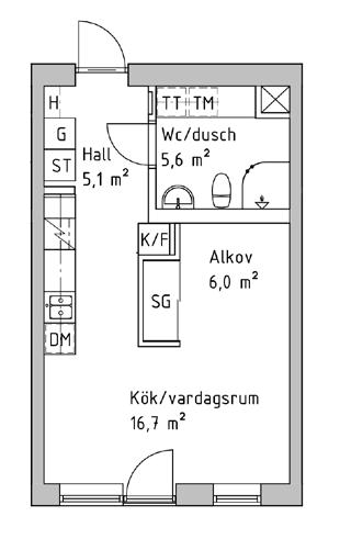 PLANRITNINGAR 1 Rum och kök, 34,5 m 2 Tomtebogatan 5A, loftgång mot söder