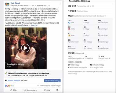 Ett av de organiska Facebook inläggen som väckte mest reaktioner är filmklippet som Visit Åland delade på Luciadagen.