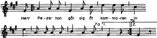 I de tidigare melodiuppteckningarna av Herr Peders sjöresa från 1800-talets början och mitt förekommer några likheter i ett par fraser, men det rör sig inte om någon stark och enhetlig tradition.