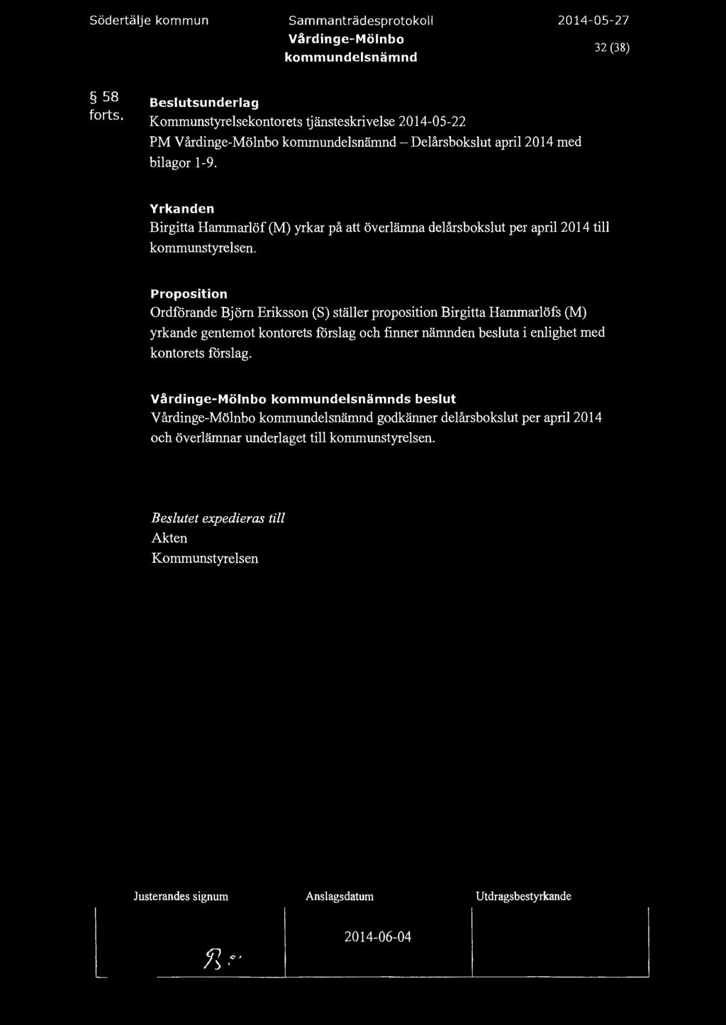 södertäje kommun Sammanträdesprotoko Värdinge-Mönbo 32 (38) 58 forts.