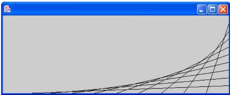 Uppgift 5 (10 poang) Fönstret i figuren nedan innehåller en enda grafisk komponent vilken fyller ut hela fönstret. Denna komponent är av klassen Lines.