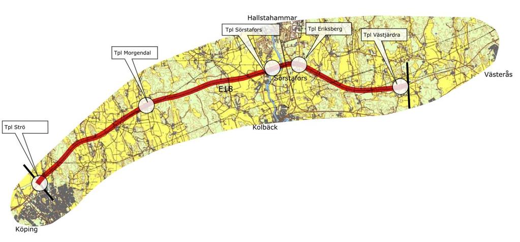 1 ALLMÄN BESKRIVNING E18 mellan Köping och Västjädra är en av få delar som inte är utbyggda till motorvägsstandard på sträckan mellan Örebro och Stockholm.