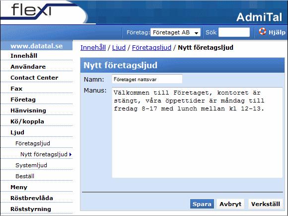 1 Skapa nattsvar i Flexi Detta dokument beskriver hur du konfigurerar ett nattsvar i Flexi.