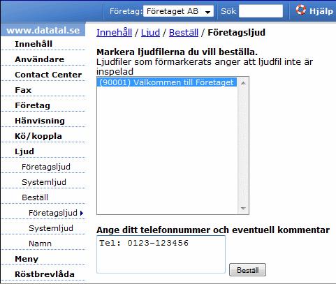 1.2 Ljudet Det finns två sätt att få in ljudet till systemet. Det ena sättet är att låta Datatal spela in ljudet åt dig vilket också rekommenderas.